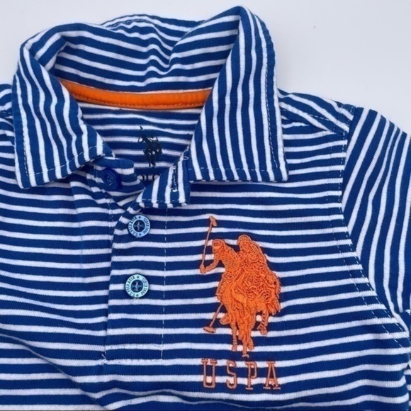 US Polo Assn 12 mo Boys Polo Shirt Blue & White Stripes Orange Short Sleeve - Picture 2 of 7